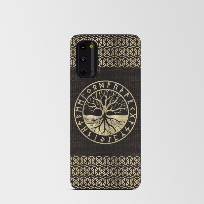Tree of life  -Yggdrasil and  Runes on wooden texture Android Card Case