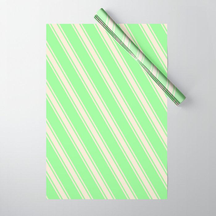 Green and Beige Colored Stripes/Lines Pattern Wrapping Paper