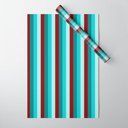 [ Thumbnail: Teal, Dark Turquoise, Turquoise, and Dark Red Colored Striped Pattern Wrapping Paper ]