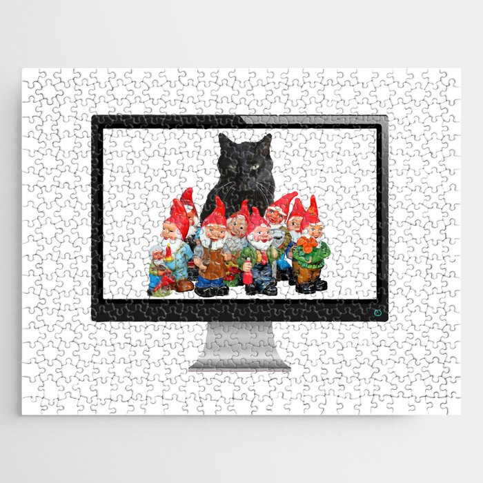 Snoki - Black Cat Gnomes - Computer Screen - IT specialist Jigsaw Puzzle