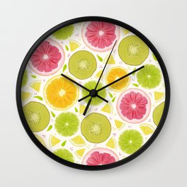 Summer Lemonade // Citrus Illustration // Spring Bright Colorful Fruits Wall Clock | Limewatercolor, Brightandcolorful, Springfruits, Grapfruit, Sour, Lemonyellow, Citruslemonade, Ozdebayer, Summerweather, Freshfruits 