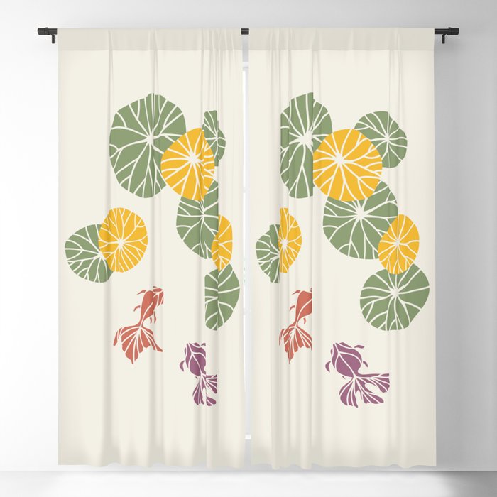 Water lily foliage and goldfish zen style Blackout Curtain