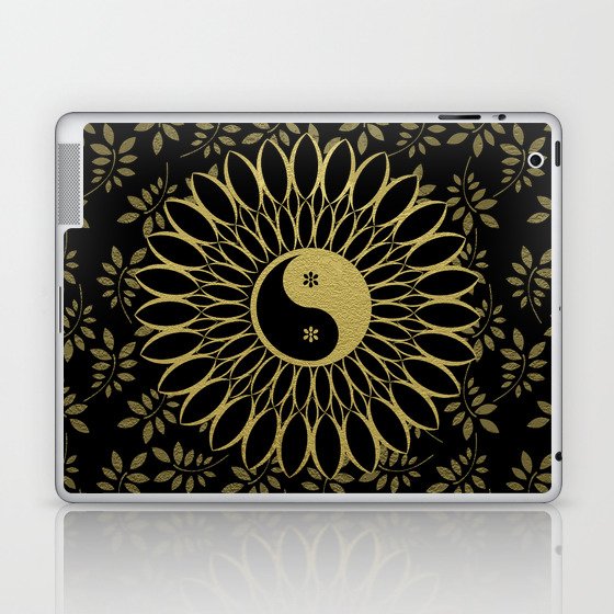 Mandala Yin Yang Gold Spiritual Zen Bohemian Hippie Yoga Mantra Meditation Laptop & iPad Skin