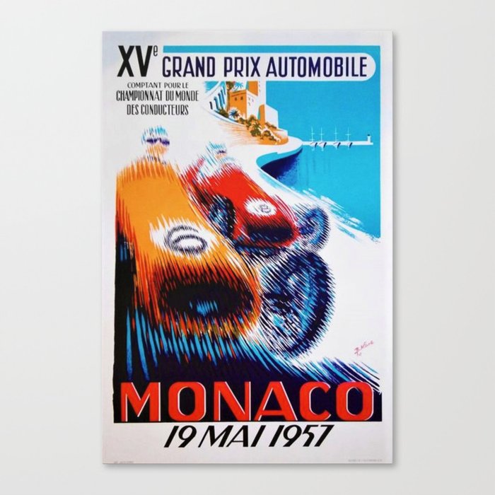 1957 Grand Prix de Monaco Auto Racing Vintage Poster Canvas Print