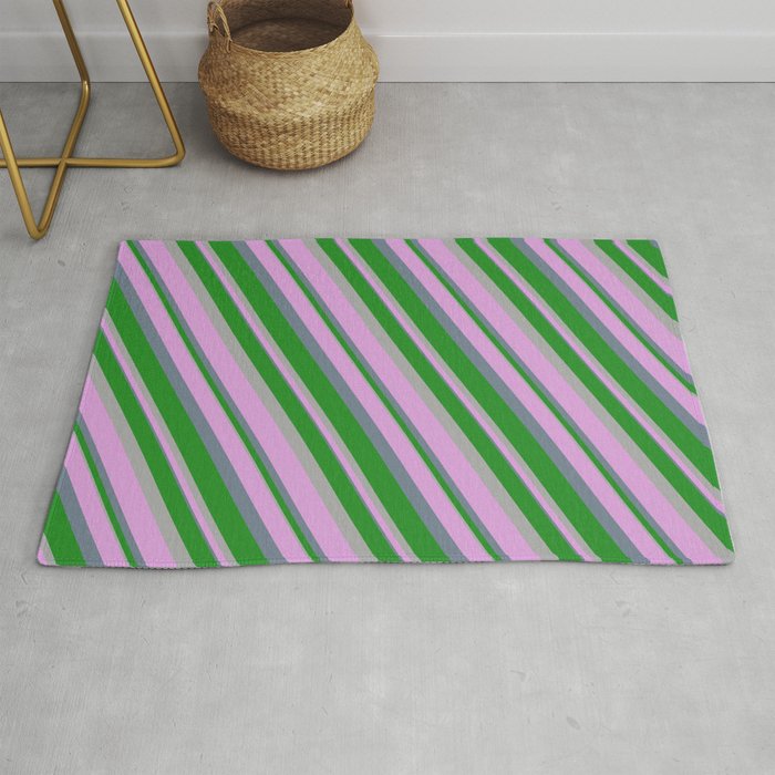 Forest Green, Dark Gray, Plum, and Slate Gray Colored Stripes/Lines Pattern Rug