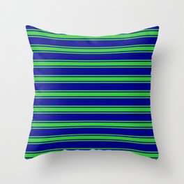 [ Thumbnail: Dark Blue and Lime Green Colored Stripes/Lines Pattern Throw Pillow ]