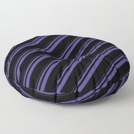 [ Thumbnail: Dark Slate Blue and Black Colored Striped Pattern Floor Pillow ]