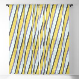 [ Thumbnail: Yellow, Dark Slate Blue, Light Cyan, and Black Colored Lines Pattern Sheer Curtain ]