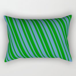 [ Thumbnail: Blue and Green Colored Lines Pattern Rectangular Pillow ]