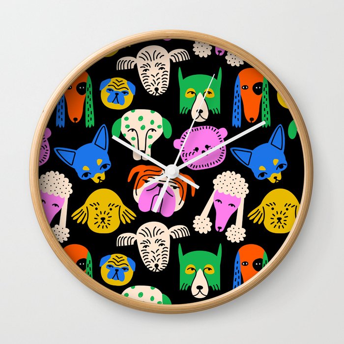 Funny colorful dog cartoon pattern Wall Clock