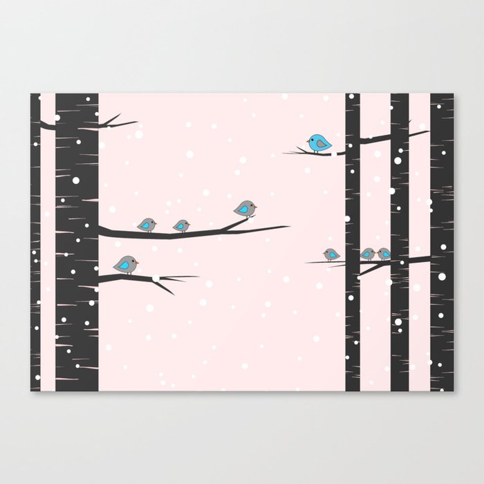 Cute birds on pink background Canvas Print