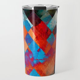 geometric pixel square pattern abstract background in red blue orange Travel Mug