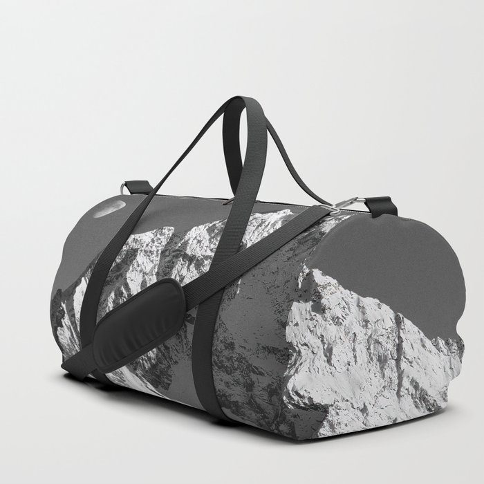 Moon Over Pioneer Peak B&W Duffle Bag