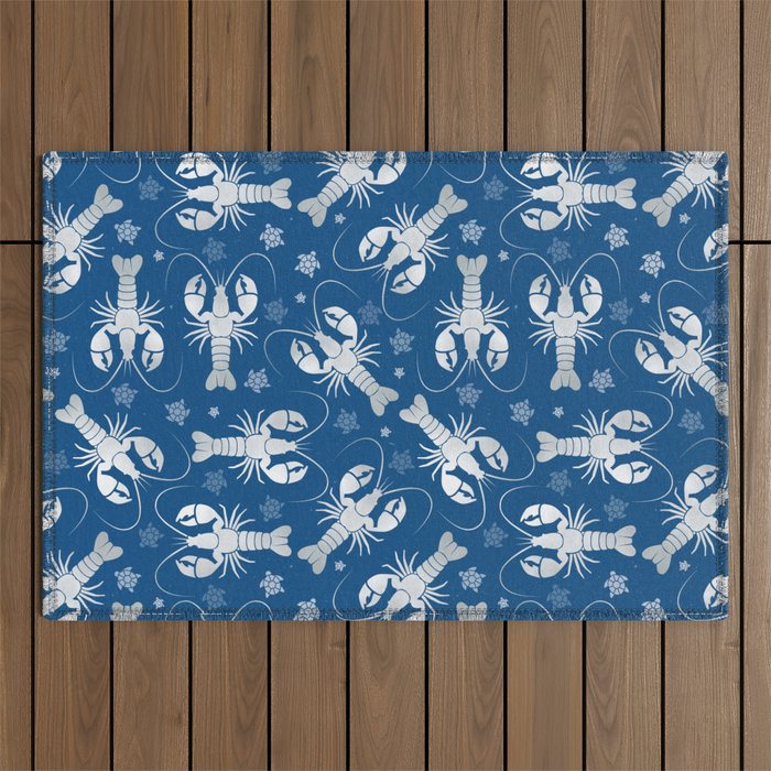 Lobster Love Classic Blue Outdoor Rug