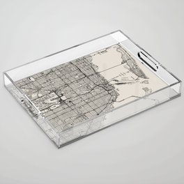 USA, Miami Map - Black and White Acrylic Tray