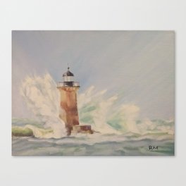 Lighthouse caught in a wave Canvas Print