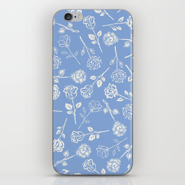 White Roses Silhouette on Baby Blue iPhone Skin
