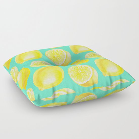 Watercolor lemons pattern Floor Pillow by Katerina Kirilova Society6