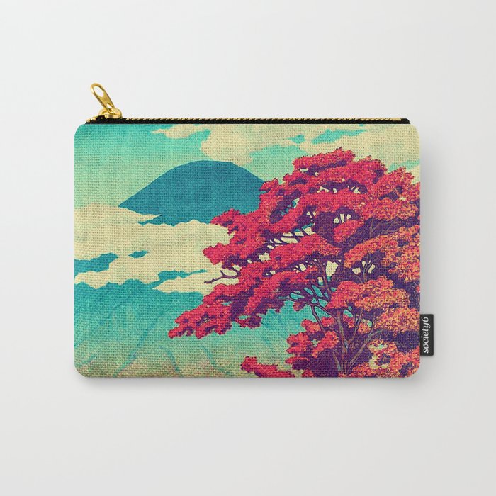 The New Year in Hisseii - Autumn Tree & Mountain by the Ocean Ukiyoe Nature Landscape in Red & Blue Carry-All Pouch