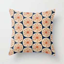 Atomic Dots Retro Geo Pattern in Mid Mid Orange, Beige, and Navy Blue Throw Pillow