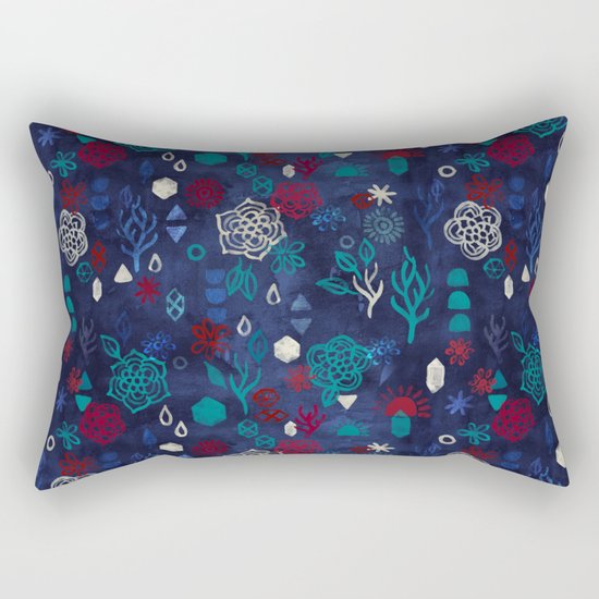 Elements - a watercolor pattern in red, cream & navy blue Rectangular Pillow