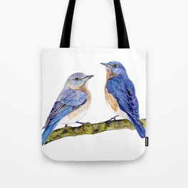 Pair of Eastern Bluebirds on a Branch Watercolor Tote Bag
