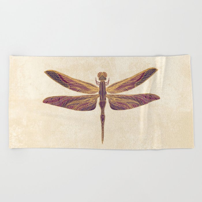 Art Nouveau Dragonfly In Purple Beach Towel
