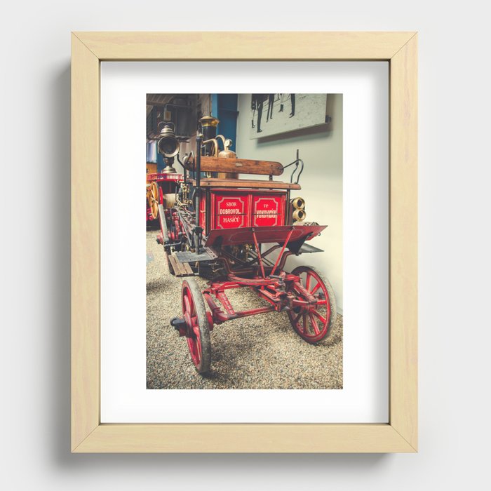 19th century horse drawn fire department fire fighting wagon color photograph / photography Recessed Framed Print