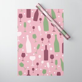 Wine Glasses and Bottles in Pink and Green Wrapping Paper