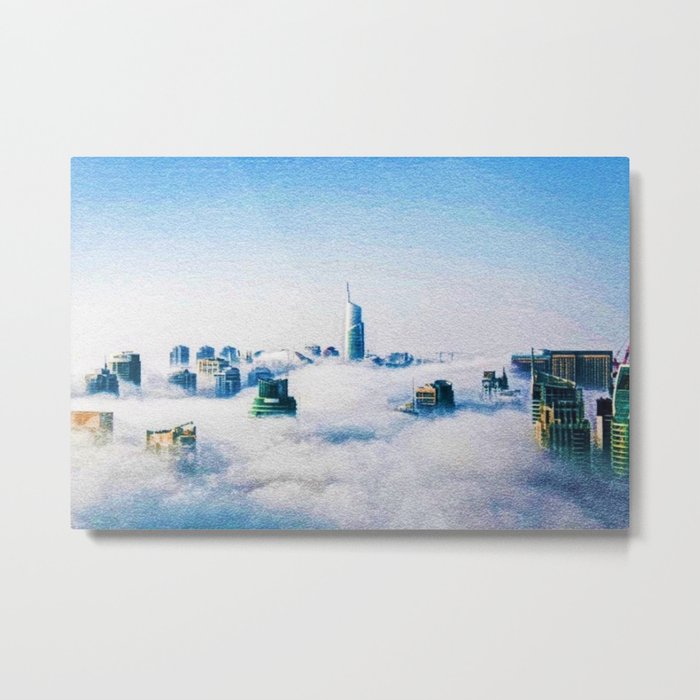 Dubai skyline topped in morning clouds landscape Metal Print