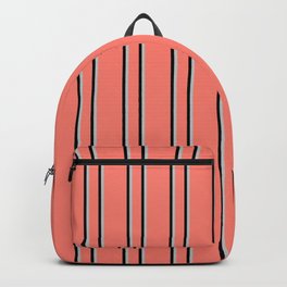 [ Thumbnail: Salmon, Grey & Black Colored Lines/Stripes Pattern Backpack ]