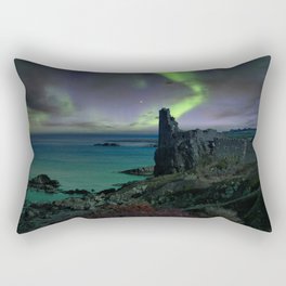 Northern lights over Dunure Castle Rectangular Pillow