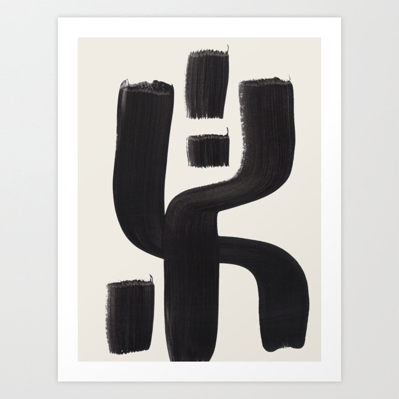Mid Century Modern Minimalist Abstract Art Brush Strokes Black