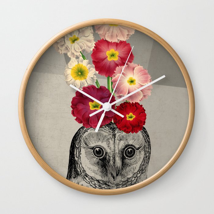 flower owl Wall Clock