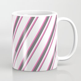[ Thumbnail: White, Hot Pink & Dim Gray Colored Striped Pattern Coffee Mug ]
