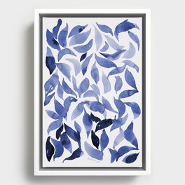 Loose Watercolor Leaves - Navy Framed Canvas