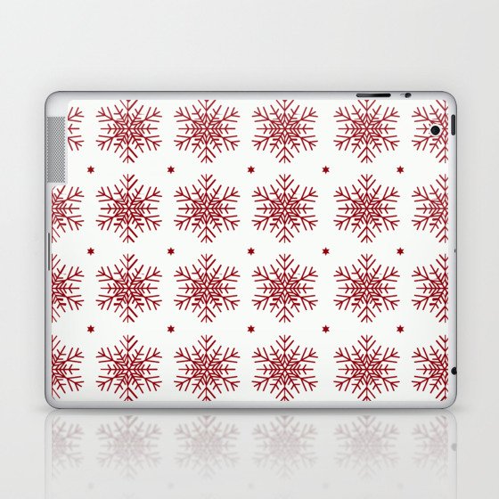 Christmas Pattern Modern Red Snowflake Floral Laptop & iPad Skin