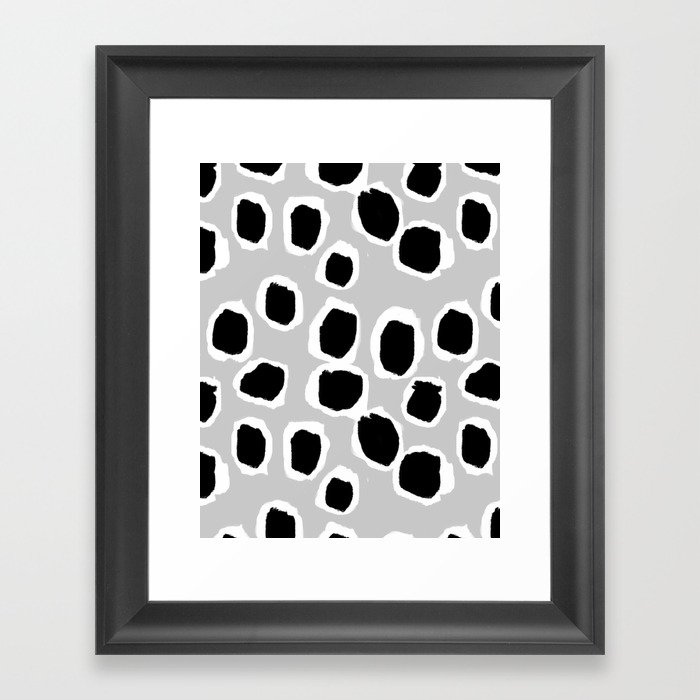 Tess - black and white grey minimal modern abstract dots painting brushstrokes free spirit ink  Framed Art Print