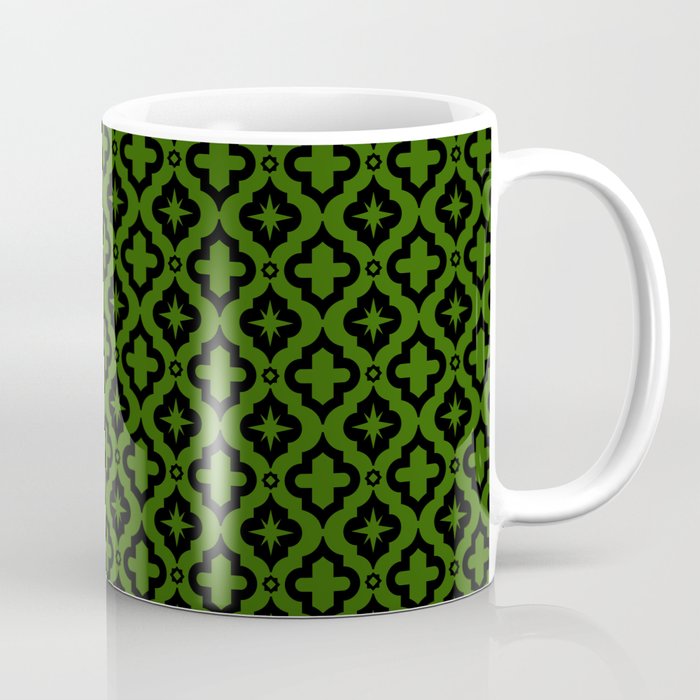 Green and Black Ornamental Arabic Pattern Coffee Mug