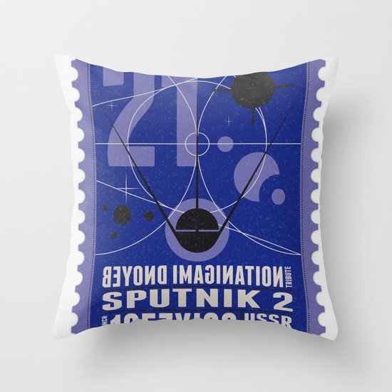 Beyond imagination: Sputnik 2 postage stamp Throw Pillow