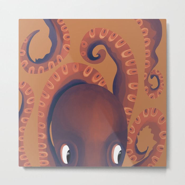 Peek-A-Boo Orange Octopus  Metal Print