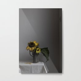 Still life Sunflowers on striped vase Metal Print