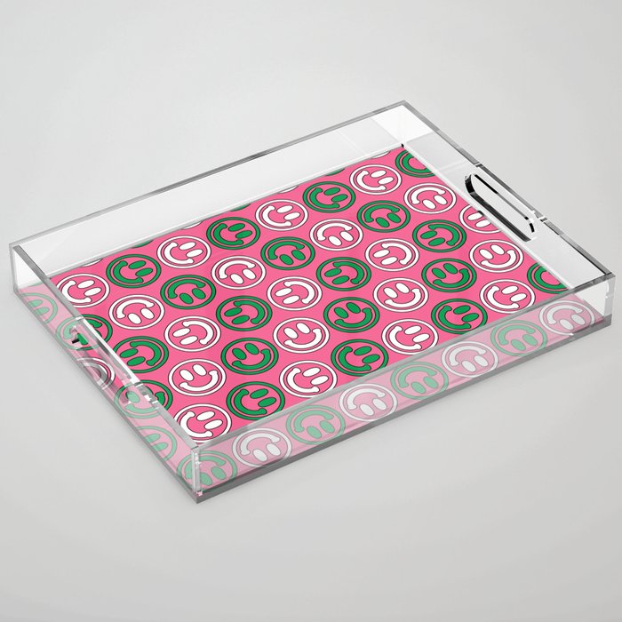 Green & Pink Smileys Pattern Acrylic Tray