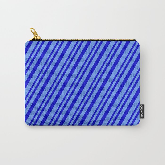 Blue & Cornflower Blue Colored Lined Pattern Carry-All Pouch