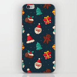 Christmas Characters Seamless Pattern on Blue Background iPhone Skin