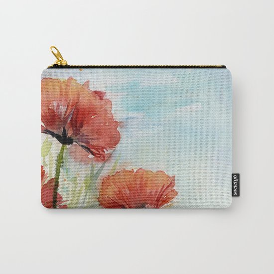 Red Flowers Watercolor Landscape Poppies Poppy Field Carry-All Pouch