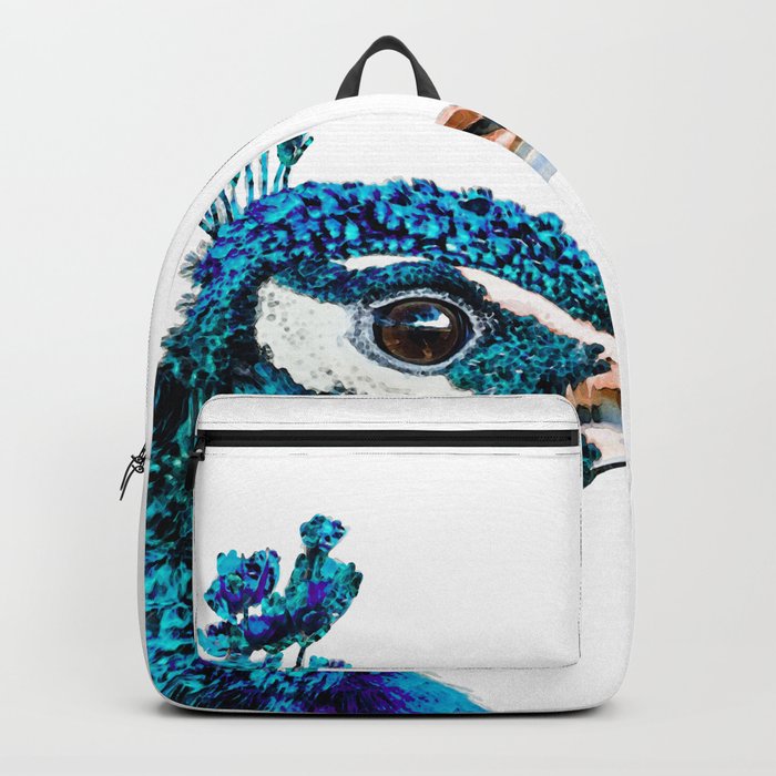 Proud Peacock Bird Art In Blue And Teal Backpack