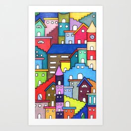 Crazy Houses Art Print | Illustration 