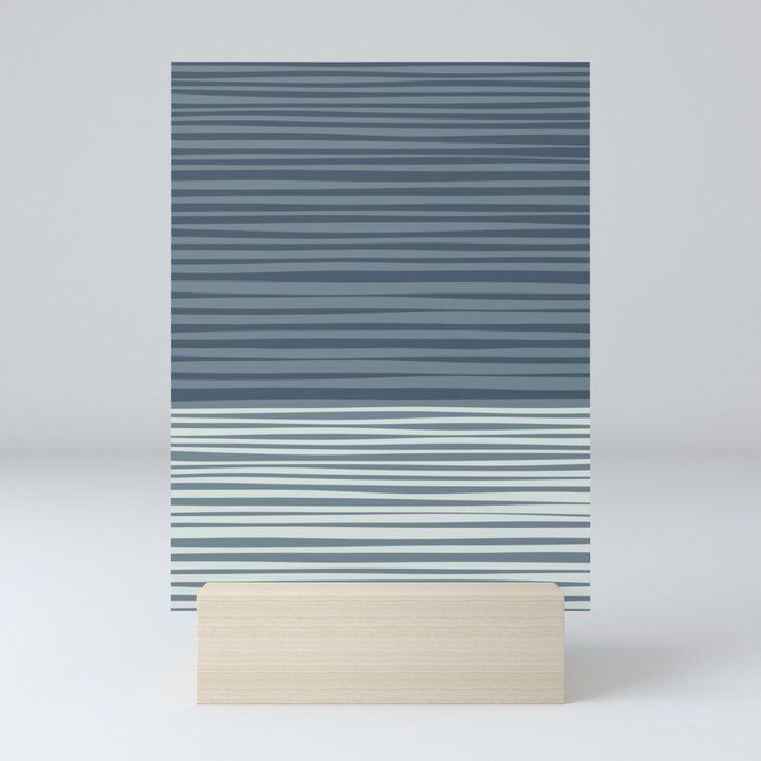 Natural Stripes Modern Minimalist Colour Block Pattern in Neutral Blue Grey Tones  Mini Art Print