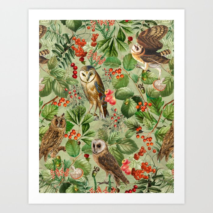 Vintage Autumnal Birds In Forest  Art Print